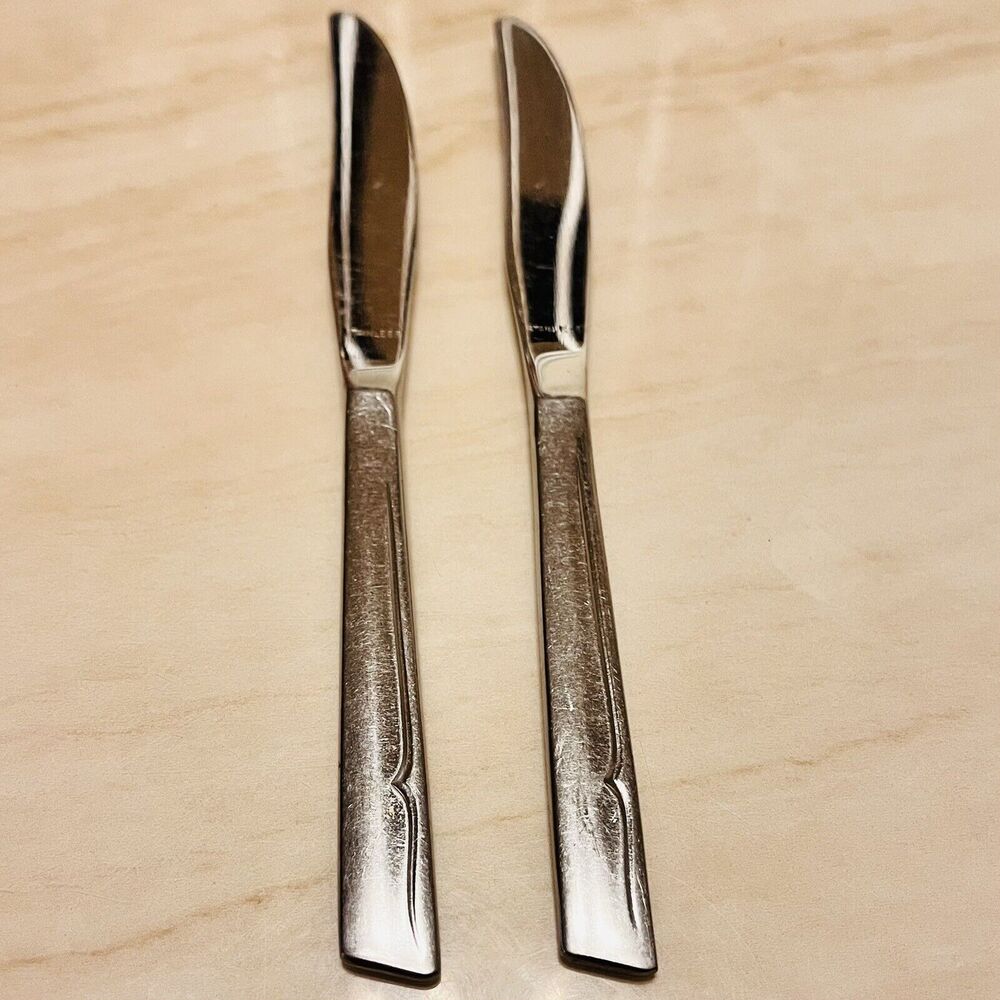 2pc Oneida Profile Oneidacraft Deluxe Stainless Modern Solid Knife SLANT HDL